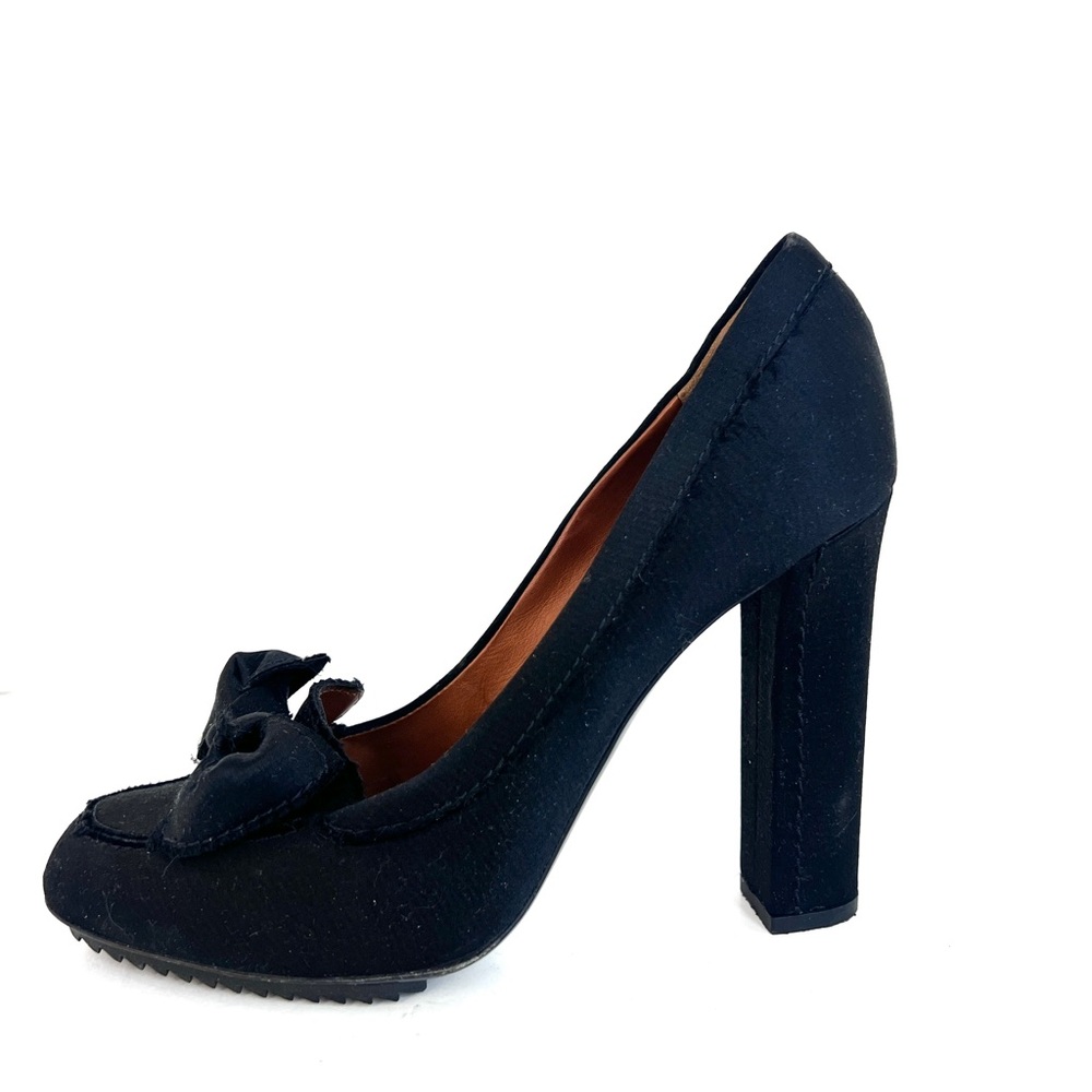 Lanvin black satin bow pumps